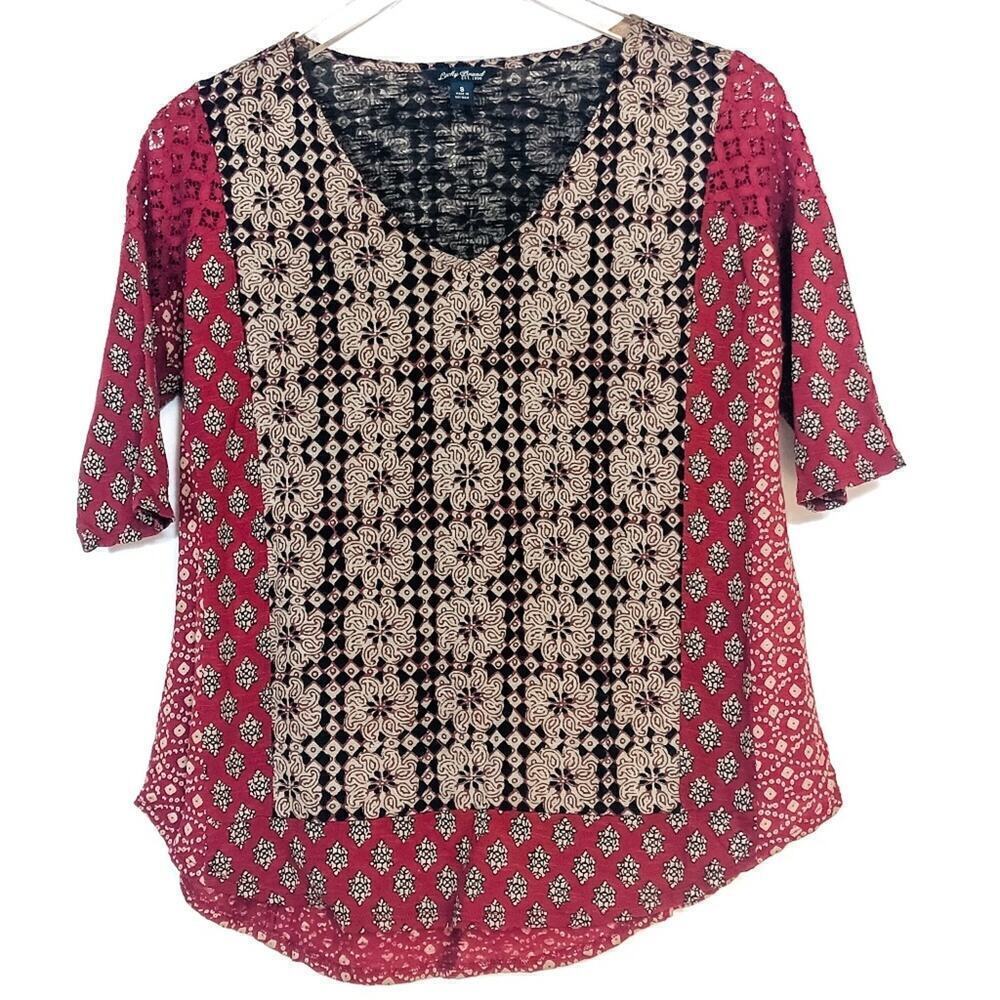 Lucky Brand MultiPattern Lace Sleeve Blouse Size S